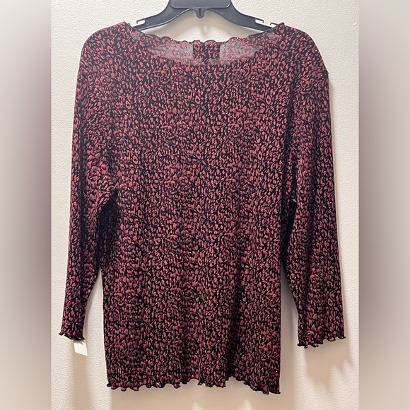ALL HOURS Chic Glam Sparkling Long Sleeve Pull Over Top, Sz Med, Red and Black - Picture 2 of 7